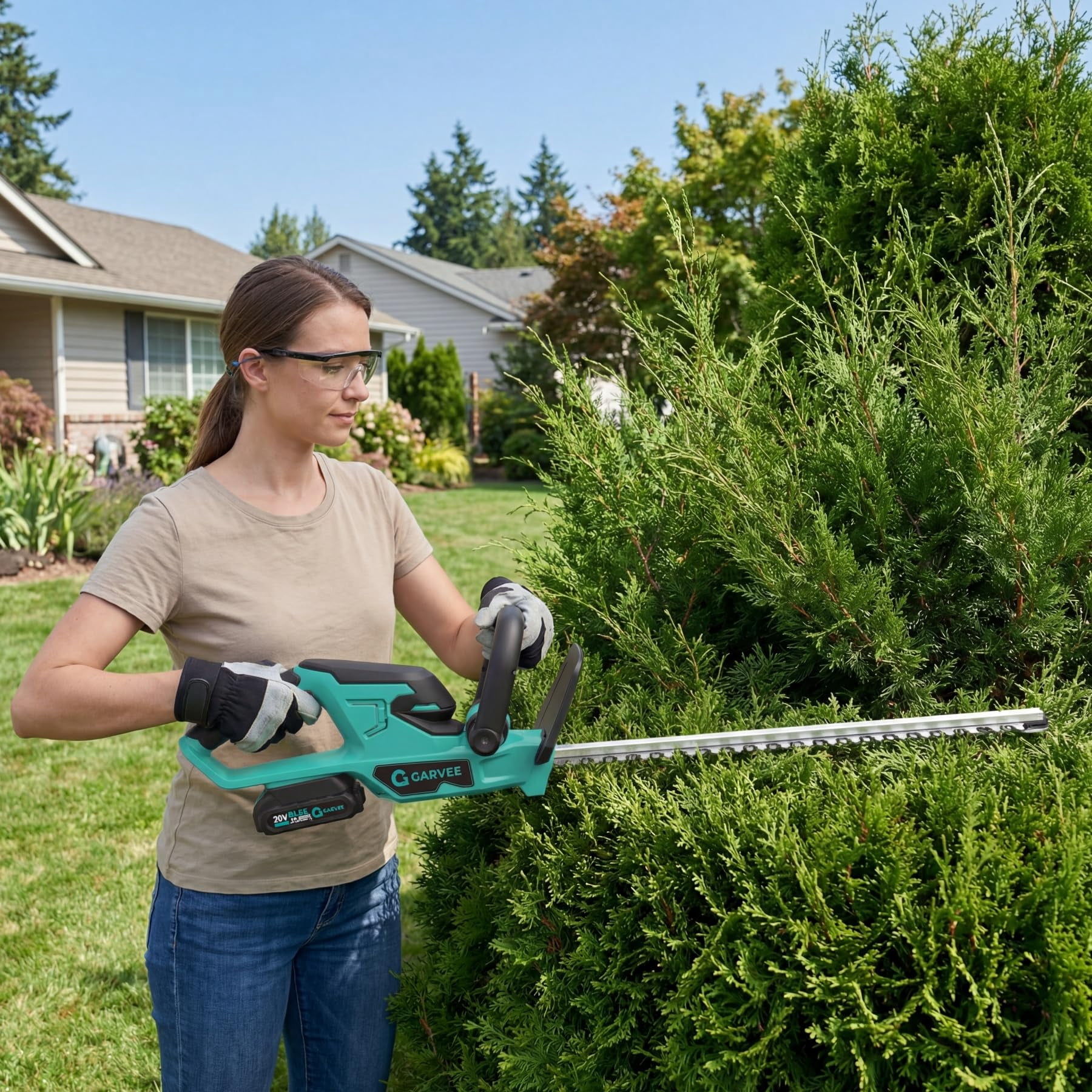 Wireless Electric Hedge Trimmer & Grass Shear – 22'' Blade, 2x2.0Ah Batteries, 180° Rotatable Head, 3000RPM – Black + Lake Blue 3262c
