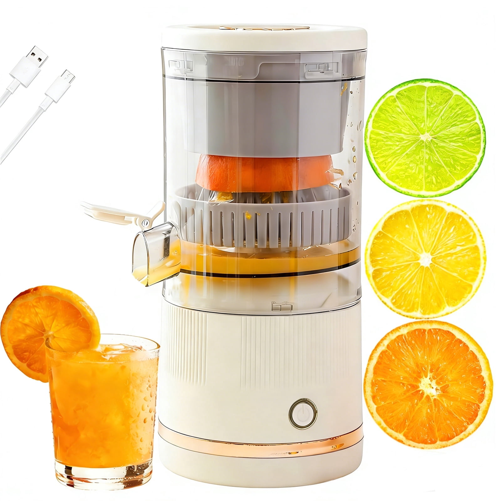 Wireless Electric Juicers, Fruit Press Machine with Juicing Head for Oranges Lemons KiwiFruit ,One-touch Operation Blade-free Design Easy to Clean Rechargeable for Kitchen Camping Travel (White)