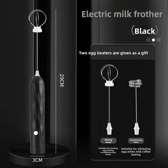 Wireless Electric Milk Frother & Whisk - USB Rechargeable Handheld Cream Mixer for Baking, Coffee, and Home Use - Dual Head Design