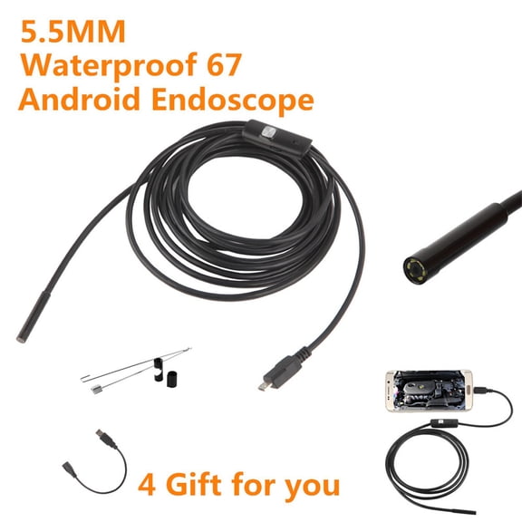 Wireless Endoscope Camera with Light HD Waterproof WiFi Borescope Flexible 5.5MM Automotive Snake Inspection Camera Compatible Smartphones, Tablet, IP67 waterproof, 11.48FT