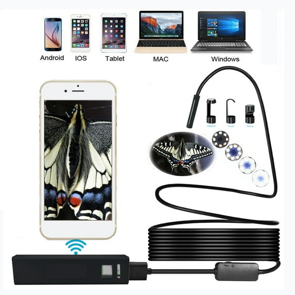 Wireless Endoscope, WiFi Borescope Inspection Camera with 2.0MP HD Resolution, IP68 Waterproof Snake Camera for Android iOS, 8 LED Lights, 6.6FT Cable