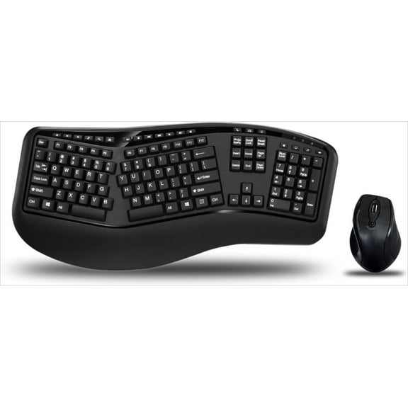 Wireless Ergonomic Desktop Keyboard and Laser Mouse with Split Keys Design and Palm Rest for Comfort, Long Battery Life, Nano Receiver -