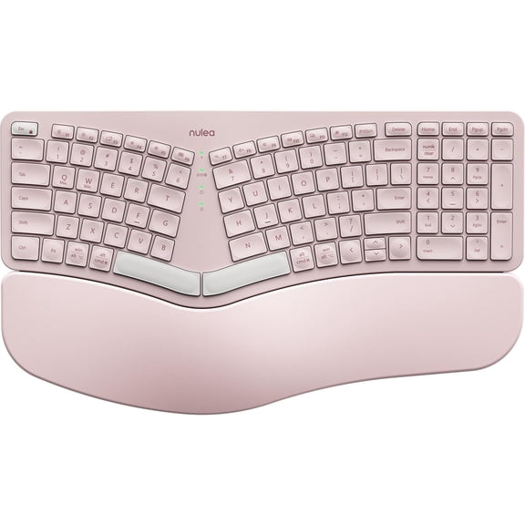 Wireless Ergonomic Keyboard, Split Keyboard with Cushioned Wrist Rest, Bluetooth and USB Connectivity, USB-C Rechargeable, Compatible with Windows Mac (Grey Pink)