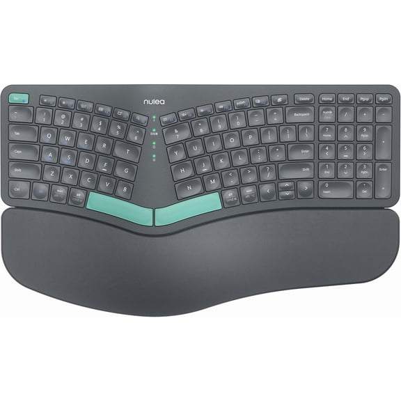 Wireless Ergonomic Keyboard, Split Keyboard with Cushioned Wrist Rest, USB and Bluetooth Connectivity, USB-C Rechargeable, Compatible Windows Mac