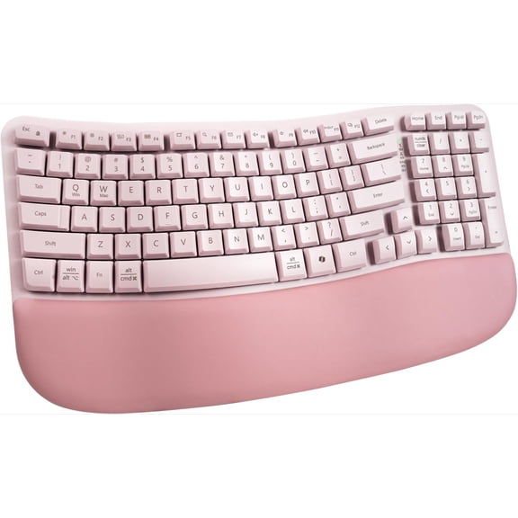 Wireless Ergonomic Keyboard with Cushioned Palm Rest, 2.4GHz Ergo Cordless USB Computer Keyboard, Comfortable Natural Typing