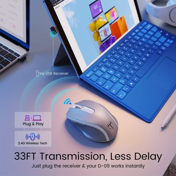 Wireless Ergonomic Mouse with 16-Month Battery Life, 2.4G Optical Tracking, 33FT Range for Laptop/PC
