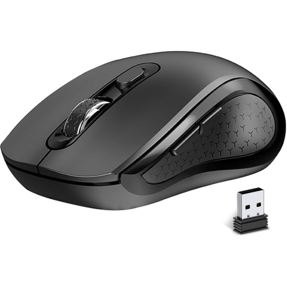 Wireless Ergonomic, Side Buttons , 2400 DPI, Silent and Anti Slip Roller Cordless Mice, 2.4Ghz with USB Receiver, 6 Buttons, Suitable for Laptop PC Chromebook and Windows 11/10/7 - Black