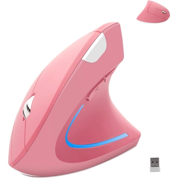 Wireless Ergonomic Vertical Ergo High Presion Optical Lightweight Cordless LED Light Large Cute Wireless for Laptop Computer Mac Office Girl Boy Adults Gift , 800/1200/1600 DPI, 6 Buttons