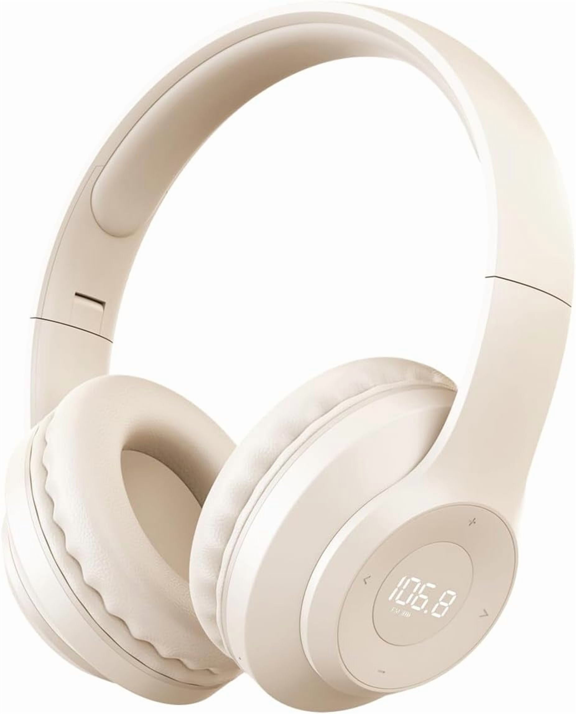 Wireless FM Radio Headphones with Bluetooth, Built-in Microphone, LED Display, Rechargeable & Portable Headphones, Soft Ear Muffs, FM Headset Radio Receiver for Meeting, Works, Hiking, Jogging