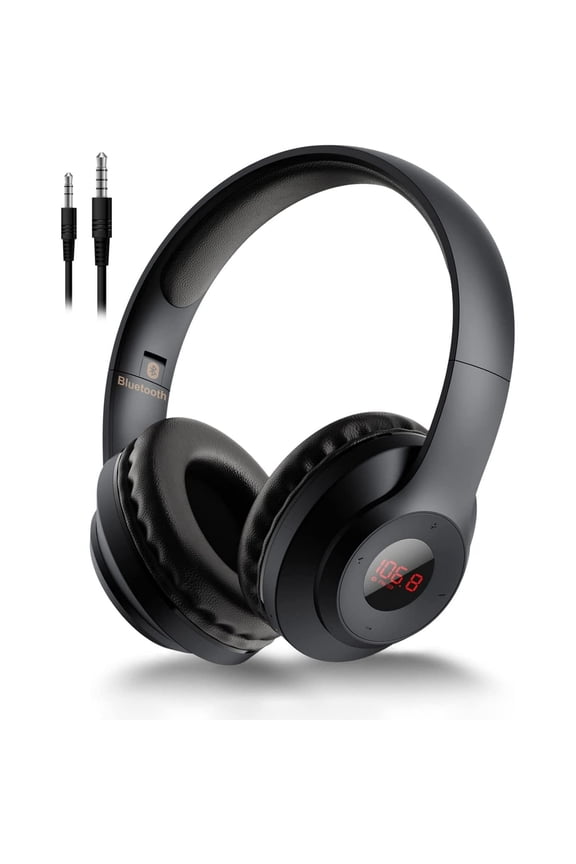 Wireless FM Radio Headphones with Bluetooth, Built-in Microphone, LED Display, Rechargeable & Portable Headphones, Soft Ear Muffs, FM Headset Radio Receiver for Meeting, Works, Hiking, Jogging