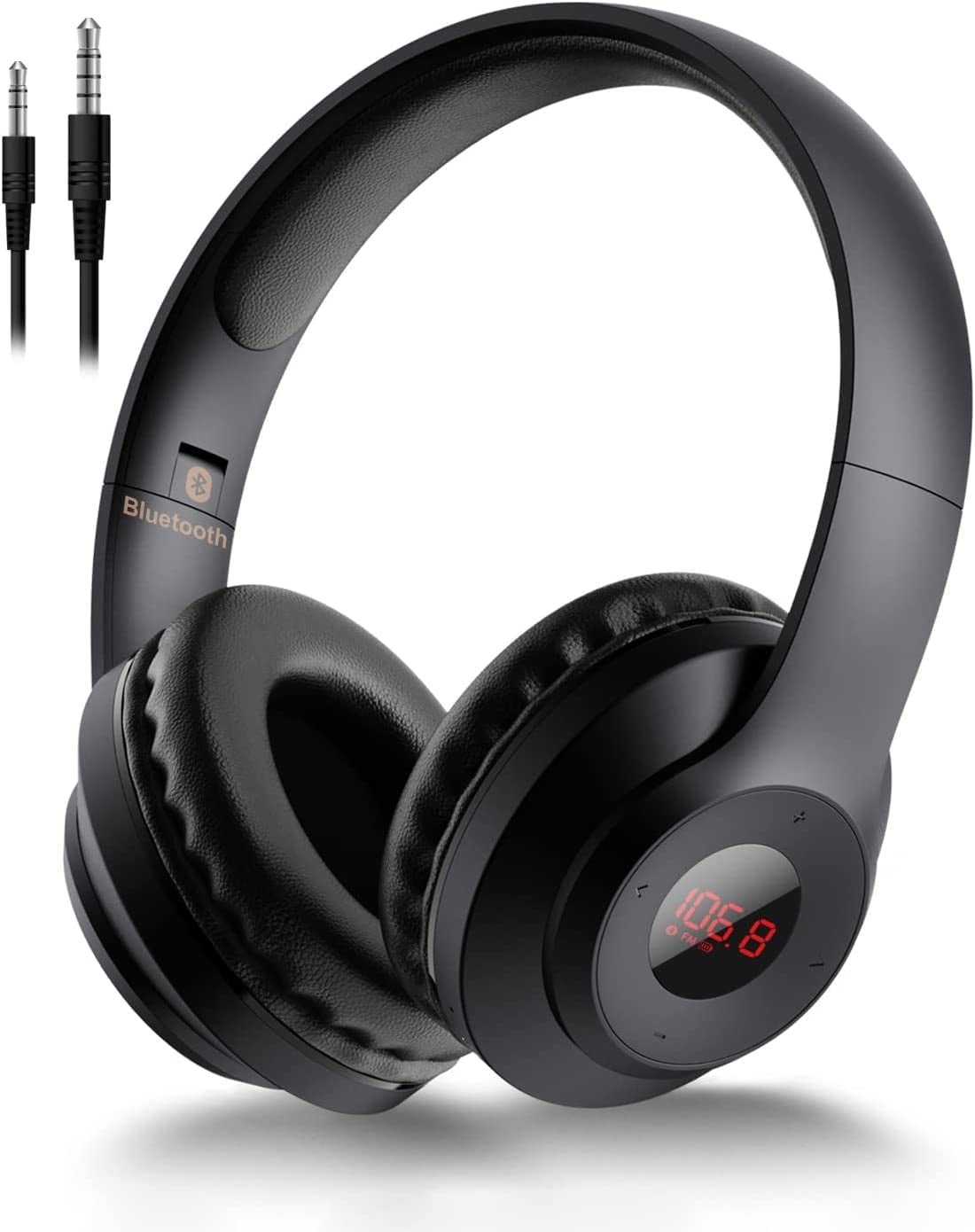 Wireless FM Radio Headphones with Bluetooth, Built-in Microphone, Rechargeable and Portable Radio Headset, Over Ear Headphone with Soft Ear Muffs, Stereo Sound, for Jogging, Cycling, Mowing