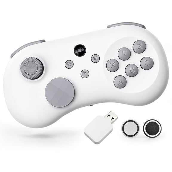 Wireless Fighting Game Controller for P4, Switch 2/1, PC, Mobile, Hall Effect Joystick, with 3 D-Pads Styles, Turbo, Macro Back Buttons, Vibration, White