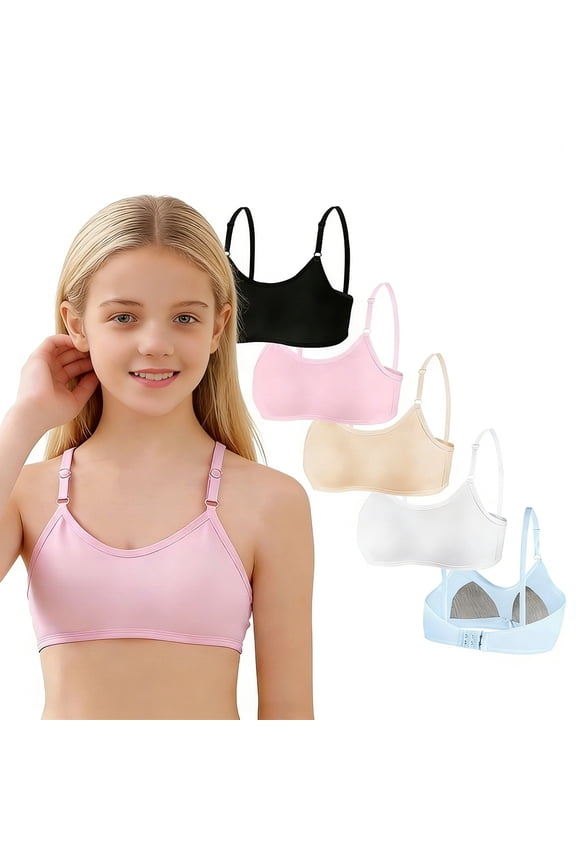Wireless First Training Bras for Adolescent Girls Cotton Light Padded Adjustable Straps Back Closure Soft Edge Stretchy Smooth Comfort Breathable Youth 10-14 Years
