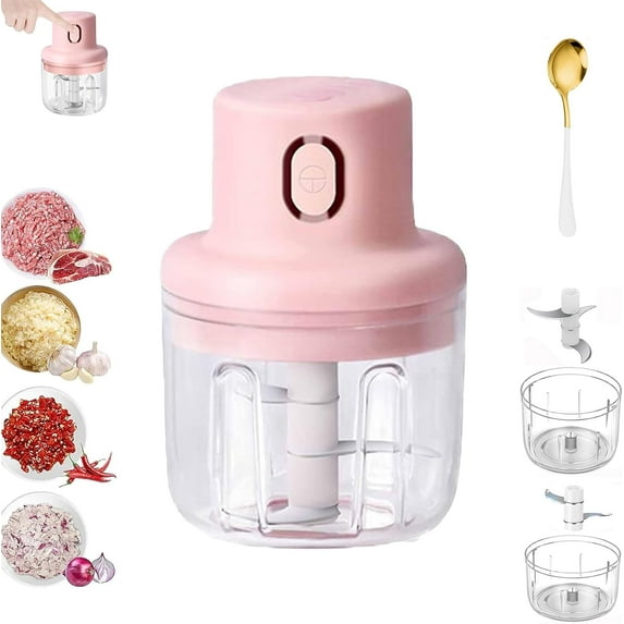 Wireless Food Chopper, Wireless Food Chopper Mini, 2025 New USB Rechargeable Mini Electric Garlic Food Chopper for Onion,Garlic, Ginger, Chili, Fruit, Spice, Meat, Nuts, Etc(Pink, 250ml, 1PCS)