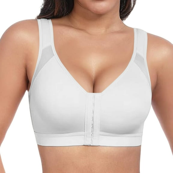 Wireless Front Closure Bras, Audhol Post Surgery Bras for Womem Front Closure Mastectomy Bras Surgical Wireless Full Coverage Compression Bra Front Hook Bras for Older Women White S