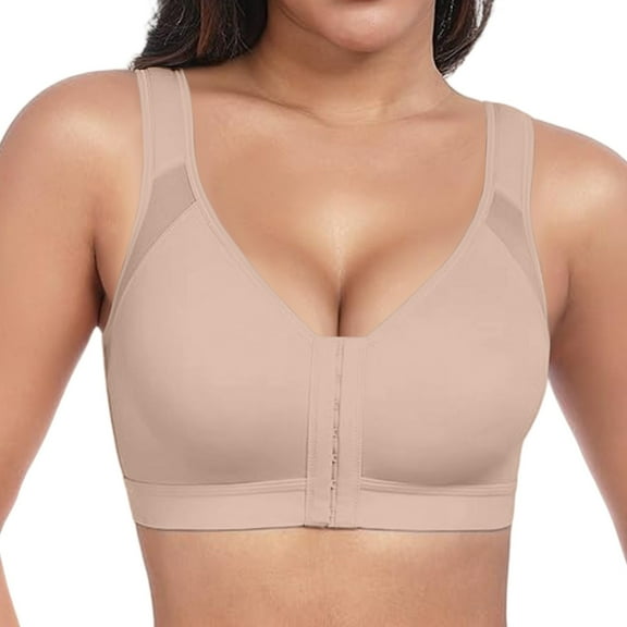 Wireless Front Closure Bras, Audhol Post Surgery Bras for Womem Front Closure Mastectomy Bras Surgical Wireless Full Coverage Compression Bra Front Hook Bras for Older Women Beige L