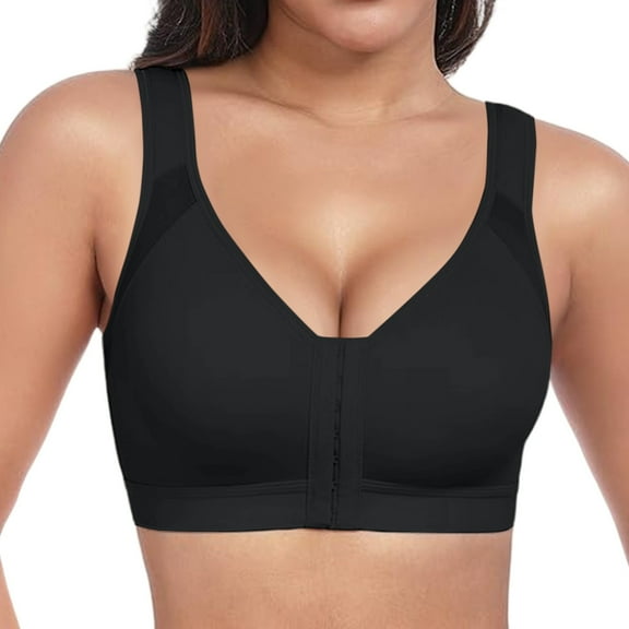 Wireless Front Closure Bras, Audhol Post Surgery Bras for Womem Front Closure Mastectomy Bras Surgical Wireless Full Coverage Compression Bra Front Hook Bras for Older Women Black S