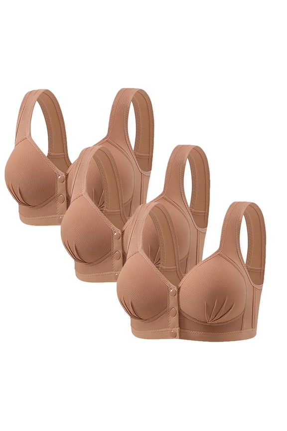 Wireless Front Closure Bras for Women Plus Size Modest Push Up Bralette Full Coverage Supportive Everyday Bra 34BC, Brown