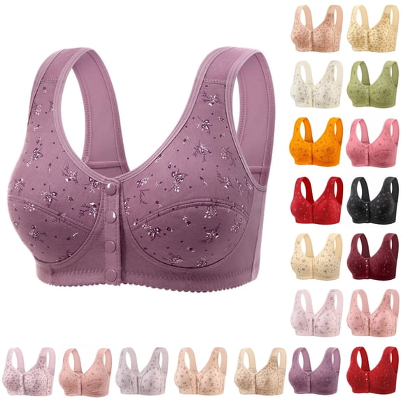 Wireless Front Closure Bras for Women, Plus Size Printed Soft Breathable Full Coverage Bralettes, Daily Support Bra