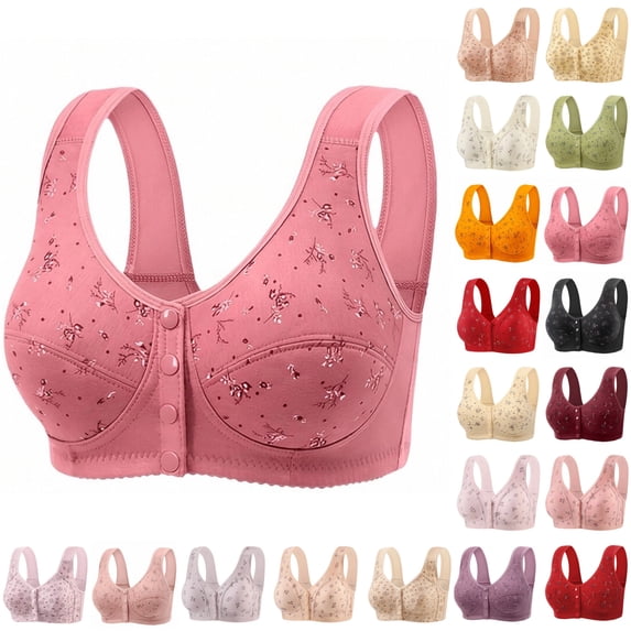Wireless Front Closure Bras for Women, Plus Size Printed Soft Breathable Full Coverage Bralettes, Daily Support Bra