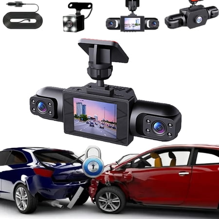 Full View Car Dash Cam System, 4 Channel 360° 1080P Dashcam with Rechargeable Battery, App Control, Adjustable Lens & Night Vision