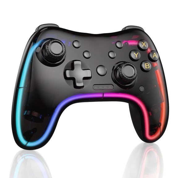 Game Controllers Compatible with Nintendo Switch/Oled/Lite Pro Gamepad with LED Lights, 6 Gyro Axis, Turbo and Dual Vibration-Clear Black