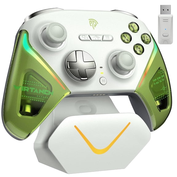 Wireless Game Controller – TMR Anti-Drift Joysticks, Dual-Mode Triggers, 1000Hz Polling, Mechanical Buttons, RGB – Bluetooth Gamepad for PC/Switch/Switch2/iOS/Android with Charging Dock