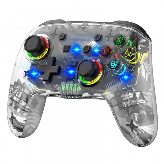 Wireless Game Controller for Nintendo Switch PRO - Six-axis Motion, Dual Vibration, Macro Programming, RGB Lighting-Transparent