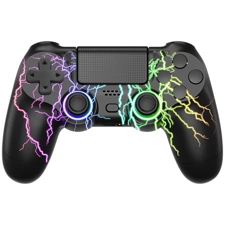Wireless Game Controller for P4/Slim/Pro/PC, Bluetooth Gamepad Joystick with RGB Light/Dual Vibration/6-Axis Gyro/3.5mm Sterro Jack