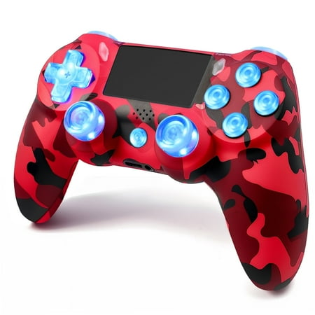 Wireless Game Controller for PS-4/Slim/Pro with LED Indicator Gamepad Remote Joystick- Red Camo