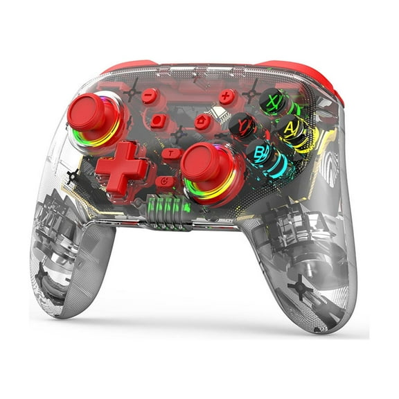 Wireless Game Controller for Switch with Transparent Design, 6-Axis Motion Sensing, Dual Vibration, Macro Programming, RGB-Red