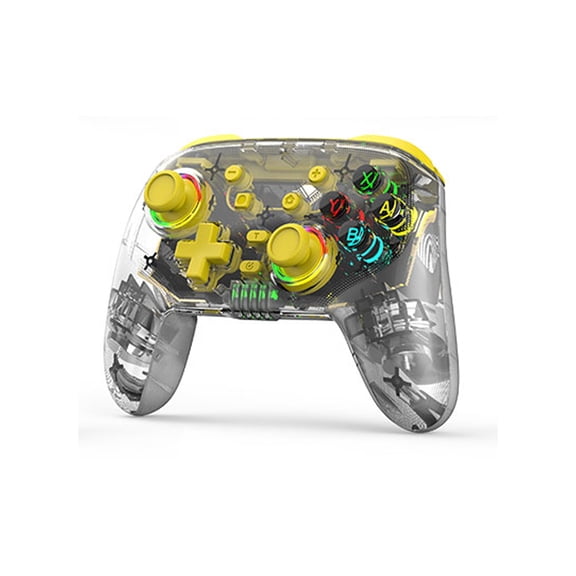 Wireless Game Controller for Switch with Transparent Design, 6-Axis Motion Sensing, Dual Vibration, Macro Programming, RGB-Yellow
