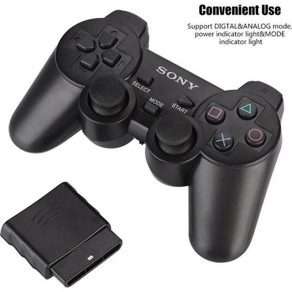 Wireless Gamepad for PS2 - 2.4GHz 8M Dual Vibration - Black