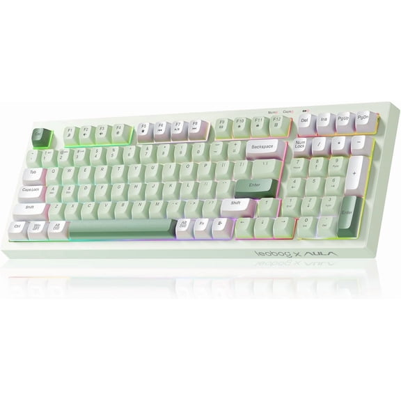, Wireless Gaming Bluetooth Computer s Creamy Color Cute Fun Quiet with Number Pad Light Up RGB Backlit Tri-Mode BT/2.4GHz/USB-C - K99 Green