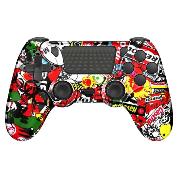 Wireless Gaming Controller Compatible with P-4/P-4 Slim/P-4 Pro/PC, Game Remote Controller with Dual Vibration/3.5mm Audio Jack/6-Axis Gyro/Touch Pad