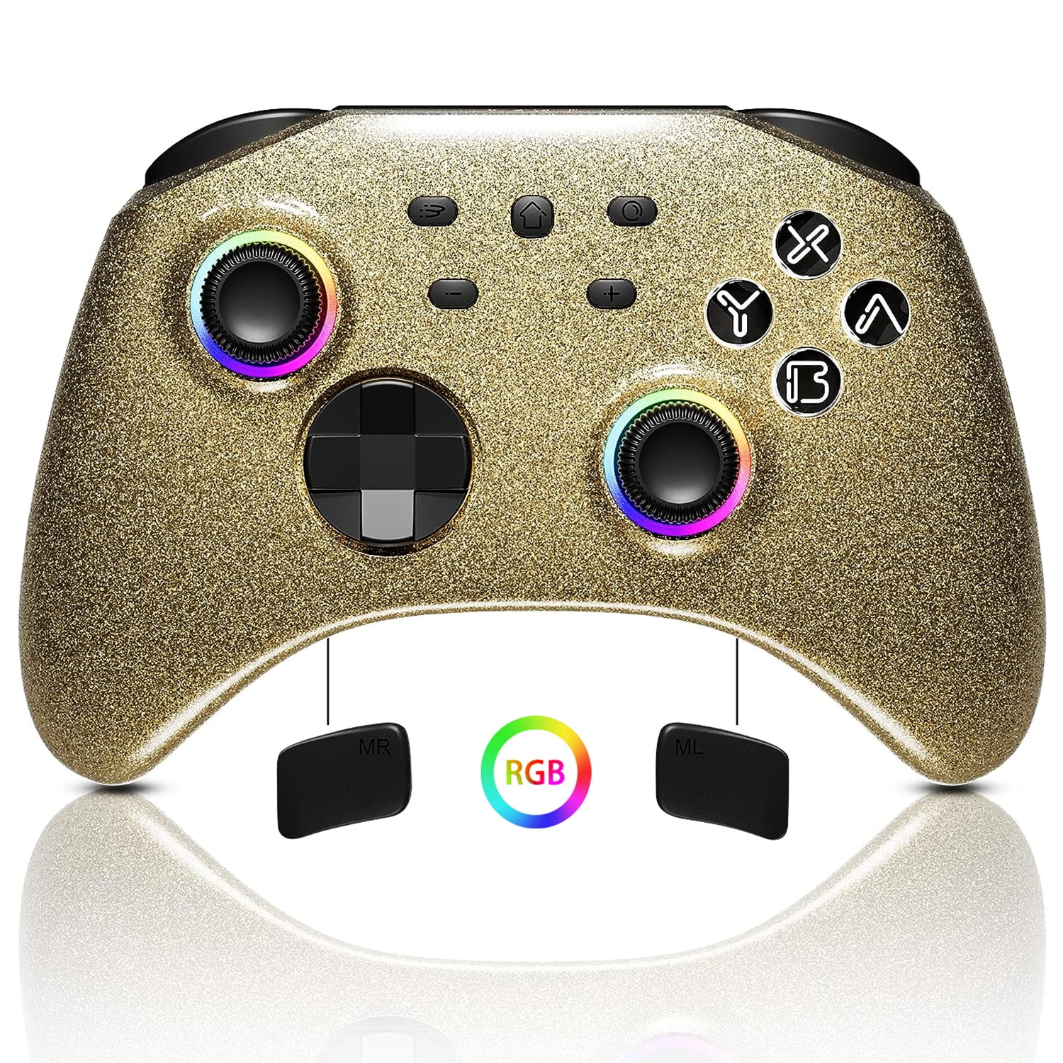 Wireless Gaming Controller for PC/IOS/Android/Steam/Nintendo Switch Gold, with Headphones Jack, Programmable, Turbo, Wakeup