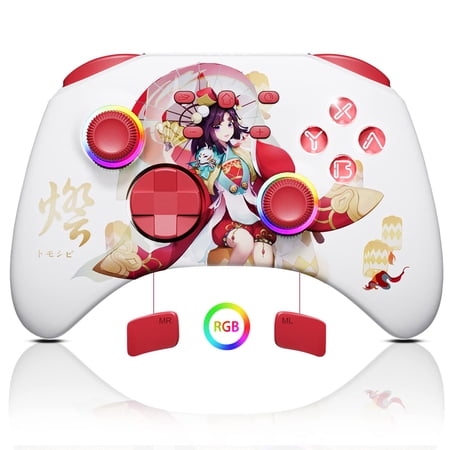 Wireless Gaming Controller for PC/IOS/Android/Steam/Nintendo Switch Red, with Headphones Jack, Programmable, Turbo, Wakeup