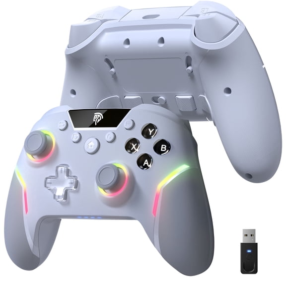 Wireless Gaming Controller with Hall-Effect Joysticks & Mech Buttons, 6-Axis Gyro, RGB Backlit-Compatible with PC/Switch/Steam/Android,White