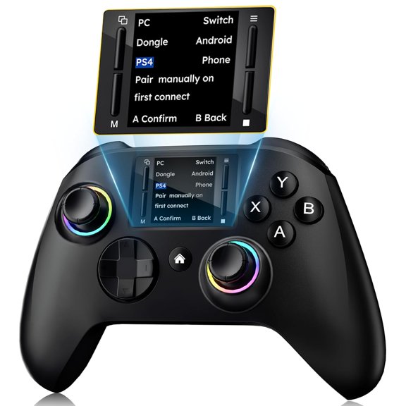 Wireless Gaming Controller with Touchscreen, Dual Vibration & Six-Axis Gyro, RGB Lighting, Multi-Device Compatible