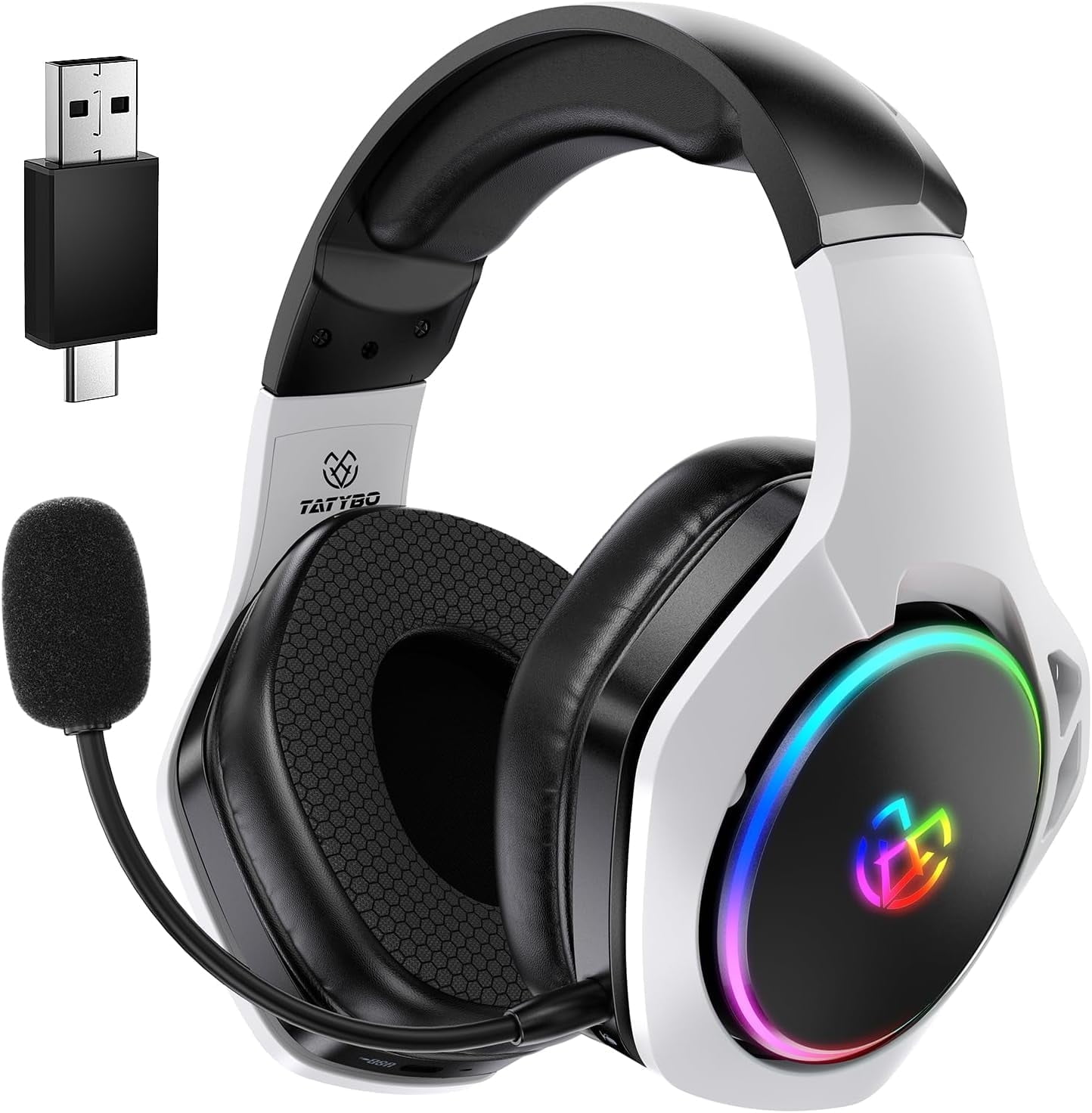 2.4GHz Wireless Gaming Headset for PS4, PS5, PC, 40Hr+ Bluetooth 5.3 Wireless Headphones with 360Adjustable ENC Mic, Gaming Headphones for Switch, Phone