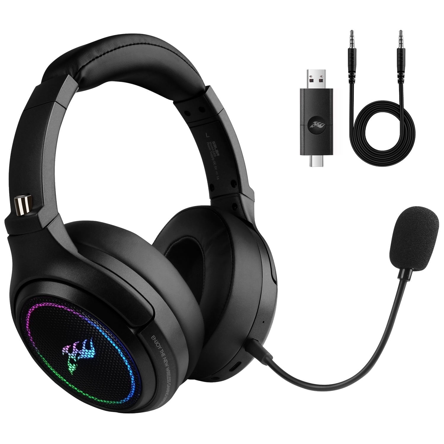 Wireless Gaming Headset,2.4G/Bluetooth Gaming Headphones w/Detachable Noise Cancelling Mic,Stereo Surround RGB Noise Cancelling Over Ear Headphones,3.5mm Wired for PS4 PS5 Xbox PC,Black,FCC Approved