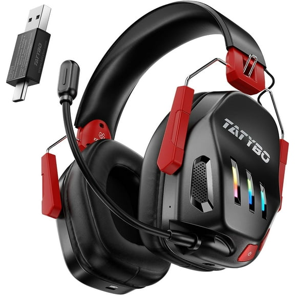 Wireless Gaming Headset 2.4GHz USB & Type-C Gaming Headphones for PC, PS4, PS5, Switch, Bluetooth 5.3 Gaming Headset with Detachable Noise Cancelling Microphone