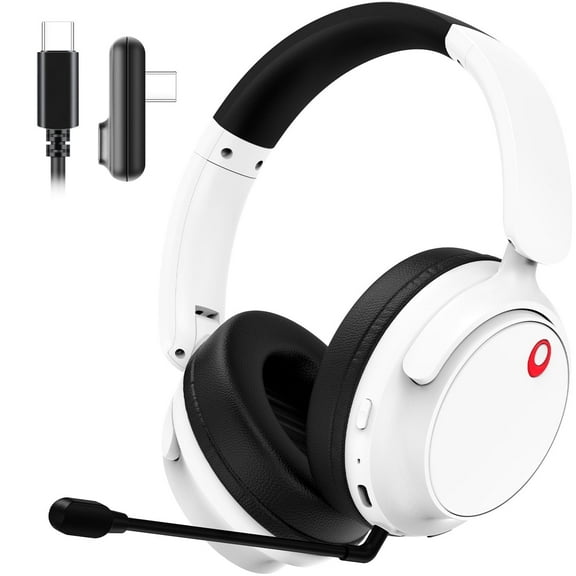 Wireless Gaming Headset, Bluetooth/2.4G Gaming Headphones w/Detachable Noise Cancelling Mic,Stereo Bass 7.1 Surround Sound Over Ear Headphones,Type C Wired for Xbox PS4 PS5 Switch,White,FCC Approved