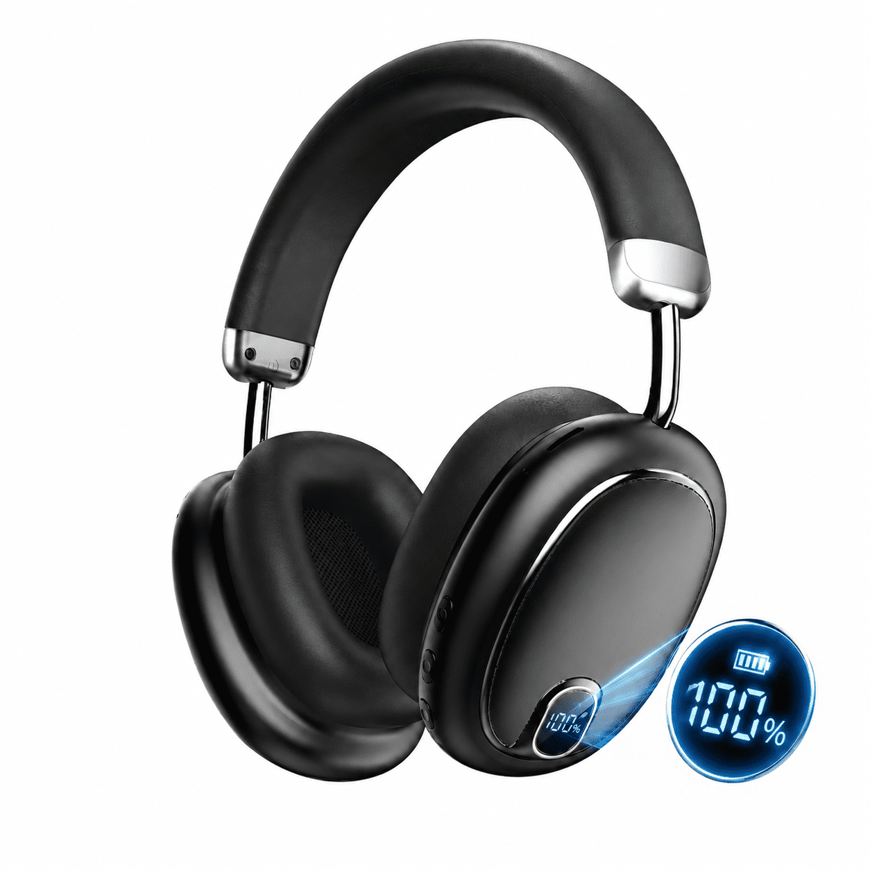 Wireless Headphones, 2.4GHz Bluetooth Headset 5.4 with ANC Noise Canceling Mic, LED Digital Display Wireless Headphones with Memory Foam, 120+ Hours of Playtime Bluetooth Headset for PC/Mobile