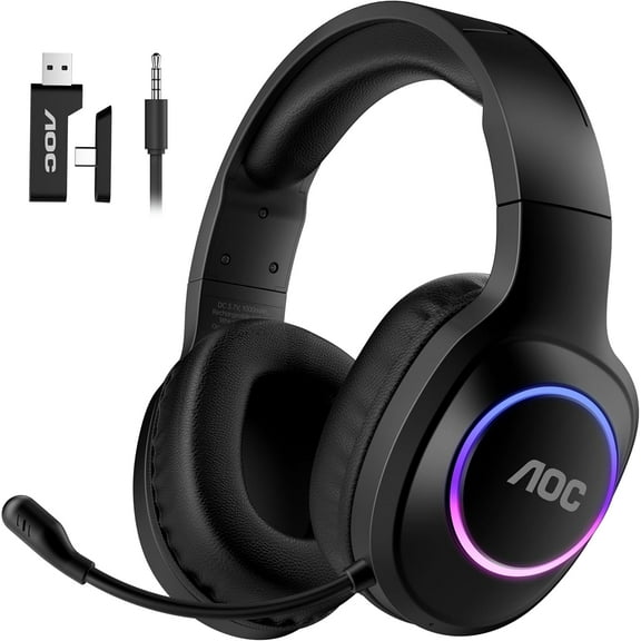 Wireless Gaming Headset Compatible with PS5/4, Nintendo Switch, PC, Bluetooth 5.4 & 2.4GHz Gaming Headphones with Noise Canceling Mic, RGB, Type-C, 20ms Latency, 45H, 7.1 Virtual Surround- Black