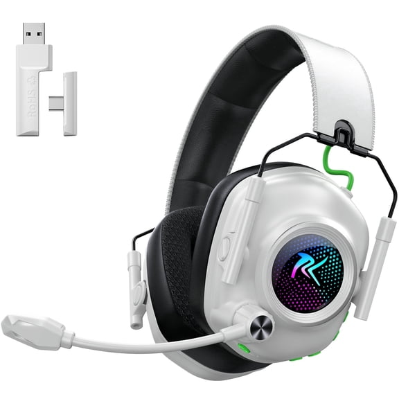 Wireless Gaming Headset with Mic, 2.4GHz & Bluetooth 5.3 Headphones 20ms Ultra-Low Latency, ENC Noise Canceling Microphone, 3D Surround Sound, Comfortable Over Ear Headset for PS5 PS4 PC Switch white