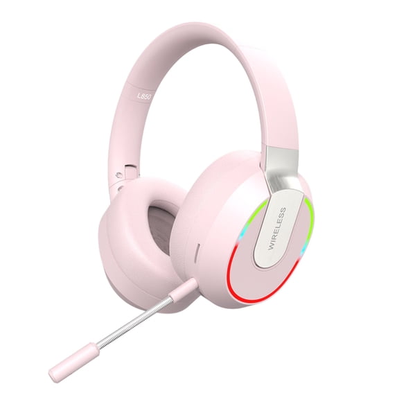 Wireless Gaming Headset, Over Ear Headphones with Bluetooth 5.1, Foldable Headband, 40mm Drivers, Microphone, 3.5mm Wired Mode, Pink