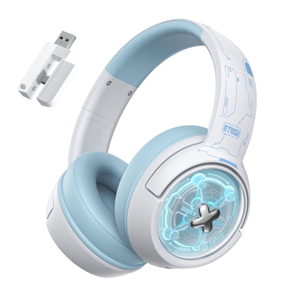 Wireless Gaming Headset for PS5/PC/PS4/Switch,Wired/2.4G/Bluetooth Gaming Headphones with Mic/Surround Sound/Space Capsule Design and Cool Linght/1000mAh Large Battery/White