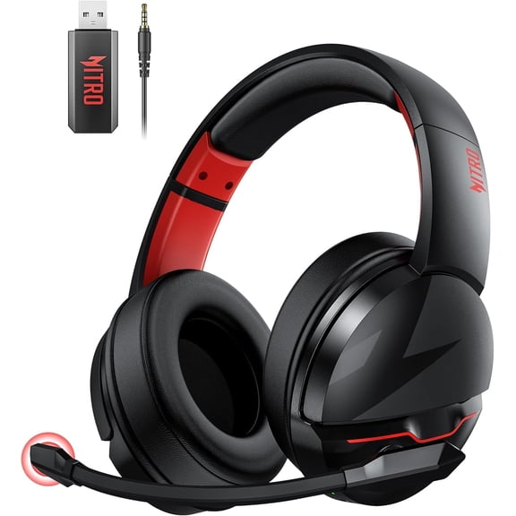Wireless Gaming Headset, PS5 Headset with 2.4GHz for Ps5, Ps4, PC, Switch, Bluetooth 5.3 + 100Hrs Gaming Headphones with Noise Canceling Mic for Laptop, Mobile, Mac, 50mm Drivers (Red)