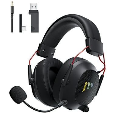 Wireless Gaming Headset for PS5, PS4, PC, Switch, Laptop with Bluetooth 5.3, 2.4GHz USB Headphones with Detachable Noise Canceling Mic, Stereo Sound, 3.5mm Wired Mode for Xbox Controller, Black